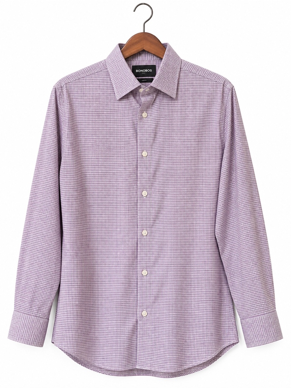 Bonobos Stretch Tailored Fit 16 34 Purple Micro Check Long Sleeve Dress Shirt